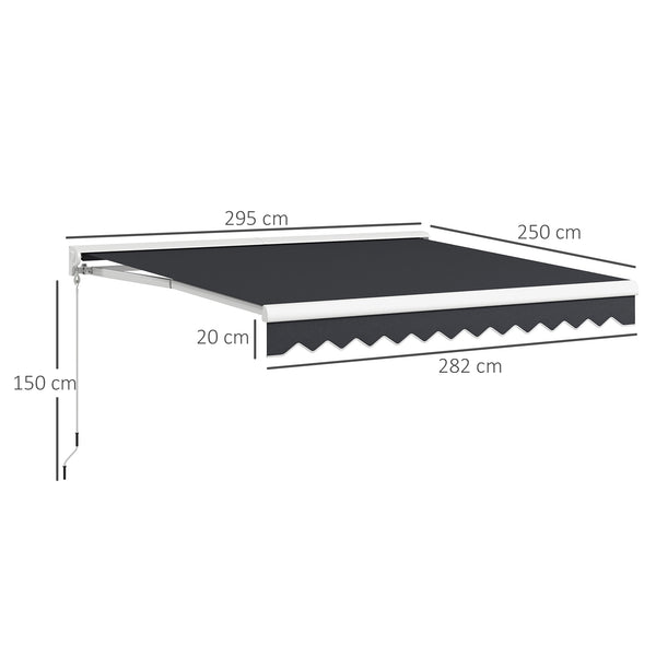 Store banne électrique et Manuel rétractable dim. 295L x 250l m télécommande fournie aluminium Polyester Haute densité imperméabilisé Anti-UV, gris