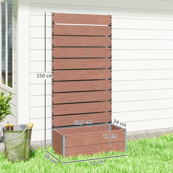 Jardinière avec treillis, bac à fleurs, lit surélevé, pour plantes grimpantes, légumes, fleurs, intérieur et extérieur, cour jardin balcon, 72 x 38 x 150 cm, marron clair