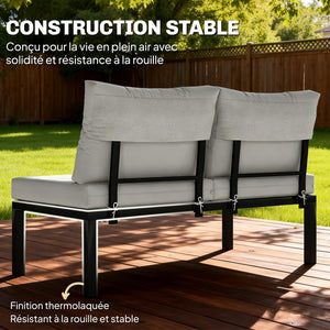 Salon de Jardin Modulaire 6 Pièces - Ensemble Canapé Extérieur Transformable en Lit - Mobilier de Jardin Design avec Table Basse et Plateaux Latéraux pour Terrasse et Patio, Gris Anthracite