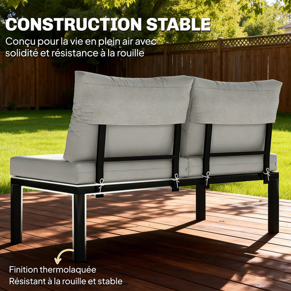 Salon de Jardin Modulaire 6 Pièces - Ensemble Canapé Extérieur Transformable en Lit - Mobilier de Jardin Design avec Table Basse et Plateaux Latéraux pour Terrasse et Patio, Gris Anthracite