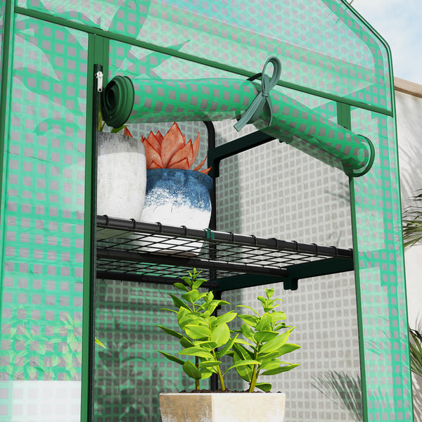 Serre de jardin PE avec étagères 5 niveaux, serre de balcon, bâche renforcée, châssis en acier, porte zippée enroulable, pour légumes plantes fleurs, 69 x 49 x 193 cm, vert