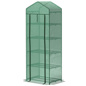 Serre de jardin PE avec étagères 5 niveaux, serre de balcon, bâche renforcée, châssis en acier, porte zippée enroulable, pour légumes plantes fleurs, 69 x 49 x 193 cm, vert