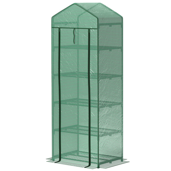 Serre de jardin PE avec étagères 5 niveaux, serre de balcon, bâche renforcée, châssis en acier, porte zippée enroulable, pour légumes plantes fleurs, 69 x 49 x 193 cm, vert
