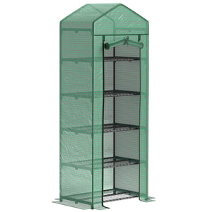 Serre de jardin PE avec étagères 5 niveaux, serre de balcon, bâche renforcée, châssis en acier, porte zippée enroulable, pour légumes plantes fleurs, 69 x 49 x 193 cm, vert
