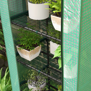 Serre de jardin PE avec étagères 5 niveaux, serre de balcon, bâche renforcée, châssis en acier, porte zippée enroulable, pour légumes plantes fleurs, 69 x 49 x 193 cm, vert