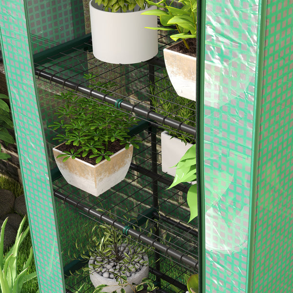 Serre de jardin PE avec étagères 5 niveaux, serre de balcon, bâche renforcée, châssis en acier, porte zippée enroulable, pour légumes plantes fleurs, 69 x 49 x 193 cm, vert