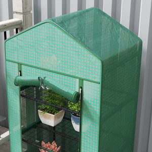 Serre de jardin PE avec étagères 5 niveaux, serre de balcon, bâche renforcée, châssis en acier, porte zippée enroulable, pour légumes plantes fleurs, 69 x 49 x 193 cm, vert