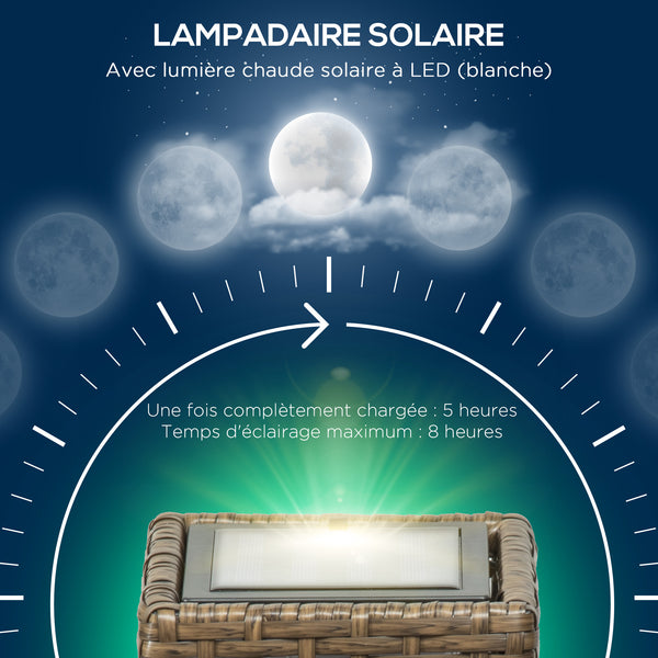 Lampadaire solaire extérieur en résine tressée, lampadaire sans fil rechargeable avec capteur de lumière, style moderne, lampadaire LED extérieur, étanche, pour jardin patio, 46 cm, sable