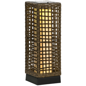 Lampadaire solaire extérieur en résine tressée, lampadaire sans fil rechargeable avec capteur de lumière, style moderne, lampadaire LED extérieur, étanche, pour jardin patio, 46 cm, sable