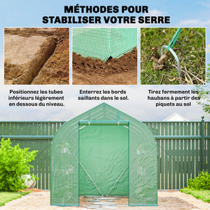 Serre tunnel de jardin 6m², serre de jardin avec étagères, 198x293x194cm, cadre en acier galvanisé, porte et 6 fenêtres, pour extérieur, toutes saisons, bâche PE haute densité 140 g/m², vert