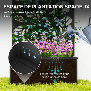 Jardinière avec treillis, brise-vue paravent, jardinière extérieure métal sur pieds ou murale, motif de feuilles rondes, bac à fleurs rectangulaire balcon terrasse, 61x23x113cm, noir