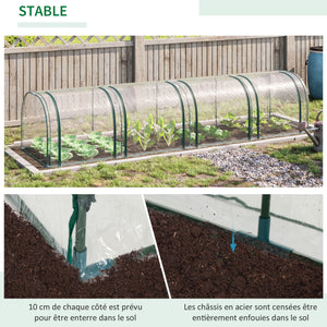 Serre de Jardin mini serre tunnel serre à tomates 3,95L x 1l x 0, 8H m 4 Portes zippées bâche PVC Transparent métal époxy Vert