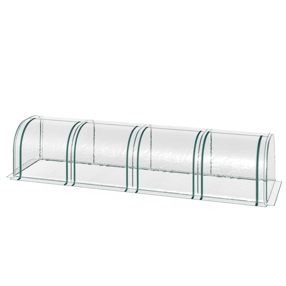 Serre de Jardin mini serre tunnel serre à tomates 3,95L x 1l x 0, 8H m 4 Portes zippées bâche PVC Transparent métal époxy Vert