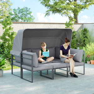 Salon de jardin extérieur 4 pièces modulaire avec canapé 3 places, 2 chaises et table basse en verre trempé, coussins inclus, mobilier de jardin terrasse veranda, gris