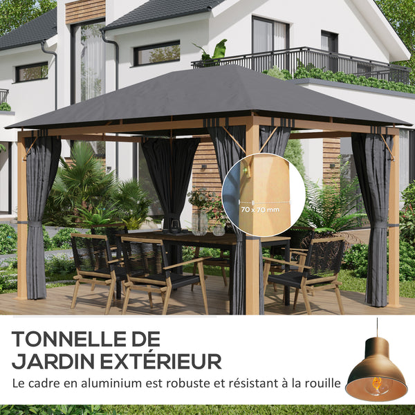 Tonnelle de jardin 4 x 3 m tonnelle aluminium pavillon de jardin avec rideaux et toile de toit en polyester protection solaire