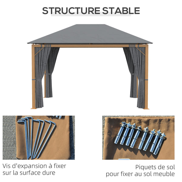 Tonnelle de jardin 4 x 3 m tonnelle aluminium pavillon de jardin avec rideaux et toile de toit en polyester protection solaire