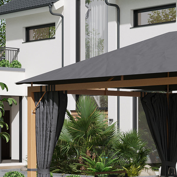 Tonnelle de jardin 4 x 3 m tonnelle aluminium pavillon de jardin avec rideaux et toile de toit en polyester protection solaire