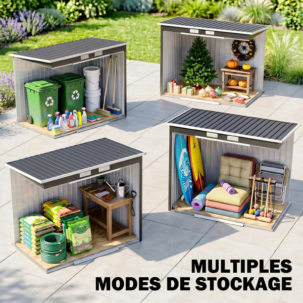 Abri de jardin en acier galvanisé L 2,77 m² avec kit de fondation 213 x 130 x 172 cm, cabane de jardin cabanon rangement outils portes coulissantes verrouillables et aérations, gris foncé
