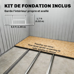 Abri de jardin en acier galvanisé L 2,77 m² avec kit de fondation 213 x 130 x 172 cm, cabane de jardin cabanon rangement outils portes coulissantes verrouillables et aérations, gris foncé