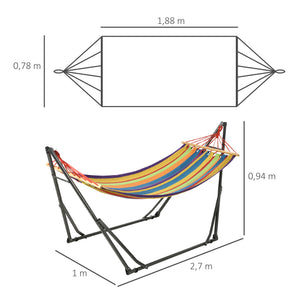 Hamac de jardin pliable étendoir à linge avec support incurvé en métal époxy hamac sur pied 1 place charge max. 120 Kg dim. 270L x 100l x 94Hcm