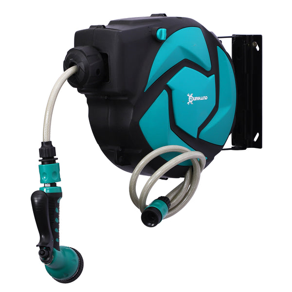 Dévidoir Mural Enrouleur Automatique pivotant 180° Tuyau 10 + 1 m avec Lance arrosage Support Mural intégré Turquoise Noir