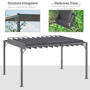 Pergola bioclimatique 4x3 m pergola avec lames orientables style contemporain UV 50+ structure aluminium - gris