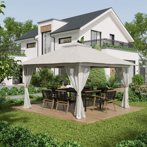 Tonnelle de jardin extérieur barnum de jardin pop-up tente pliant 4 x 4 m double toit protection UV 50+ 4 moustiquaires, 4 sacs de sable, 1 sac de transport tissu Oxford métal blanc