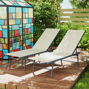 Lot de 2 bain de soleil, chaise longue pliante en textilène, transat jardin extérieur inclinable de plage, relax, camping, piscine, terrasse, 54 x 164 x 84 cm, crème