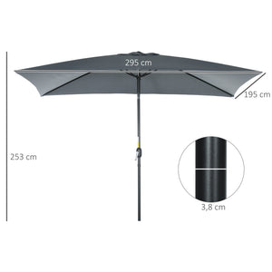 Parasol de jardin Parasol droit inclinable rectangulaire aluminium polyester haute densité 3 x 2 m gris foncé