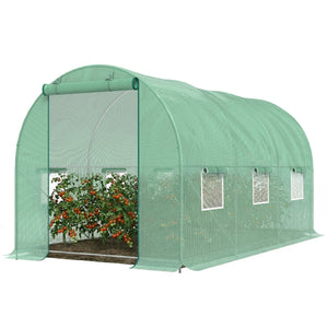 Serre de Jardin Tunnel 4,5L x 2l x 2H m châssis Tubulaire Acier galvanisé renforcé 1,8 cm 6 fenêtres 1 Porte Vert