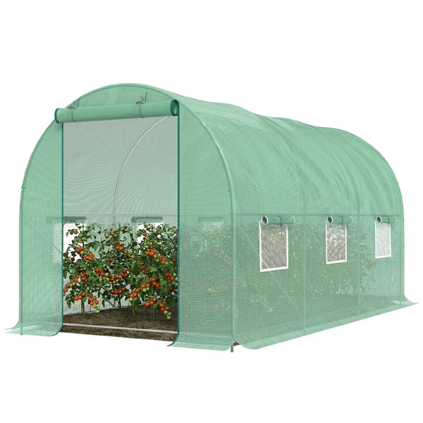 Serre de Jardin Tunnel 4,5L x 2l x 2H m châssis Tubulaire Acier galvanisé renforcé 1,8 cm 6 fenêtres 1 Porte Vert