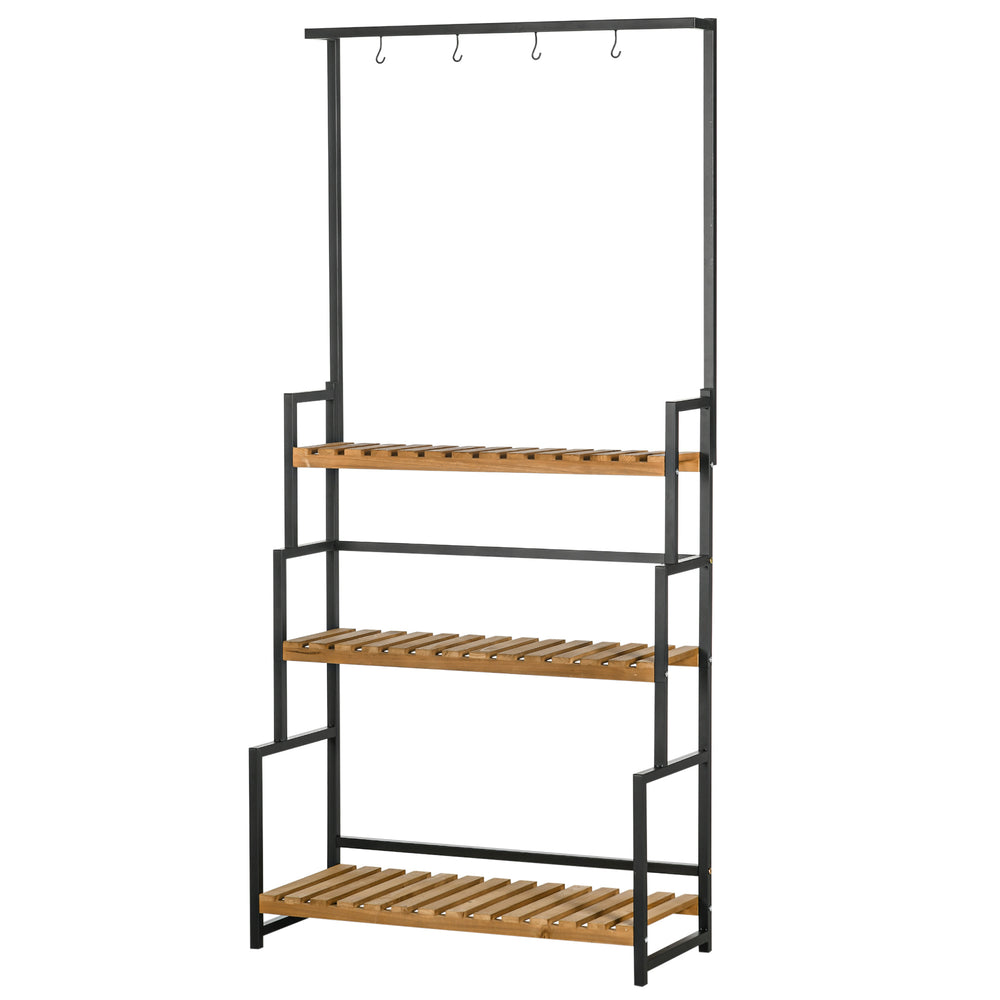 Porte plante suspendue en bois étagère à plantes échelle à fleurs étagère à fleurs supports de pots porte plante 3 niveaux + barre support avec 4 crochets en métal - 80 x 36 x 174 cm