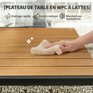 Salon de Jardin 7 Pièces - Ensemble Canapé d'Angle Extérieur Modulable avec Table en WPC et Pouf - Mobilier de Terrasse avec Coussins Épais et Accoudoirs en Résine Tressée, Beige et Gris