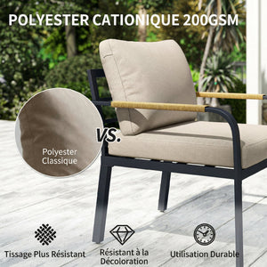 Salon de Jardin 7 Pièces - Ensemble Canapé d'Angle Extérieur Modulable avec Table en WPC et Pouf - Mobilier de Terrasse avec Coussins Épais et Accoudoirs en Résine Tressée, Beige et Gris