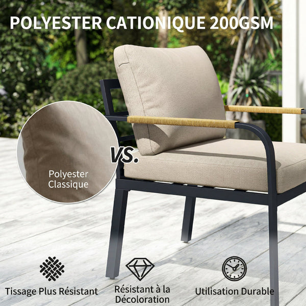Salon de Jardin 7 Pièces - Ensemble Canapé d'Angle Extérieur Modulable avec Table en WPC et Pouf - Mobilier de Terrasse avec Coussins Épais et Accoudoirs en Résine Tressée, Beige et Gris