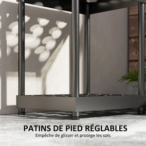 Organisateur d'outils de jardin, support à outils de jardin 16 compartiments à 2 niveaux avec coussinets réglables pour sécateurs, pelles, râteaux, pour abri, garage, noir