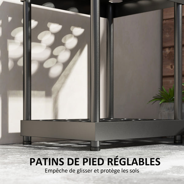Organisateur d'outils de jardin, support à outils de jardin 16 compartiments à 2 niveaux avec coussinets réglables pour sécateurs, pelles, râteaux, pour abri, garage, noir