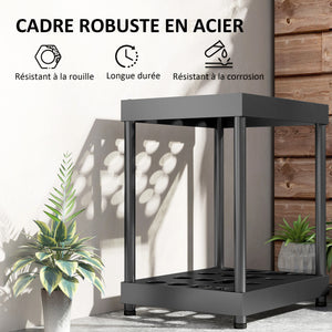 Organisateur d'outils de jardin, support à outils de jardin 16 compartiments à 2 niveaux avec coussinets réglables pour sécateurs, pelles, râteaux, pour abri, garage, noir