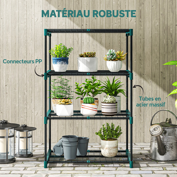 Étagère à Fleurs en Acier 4 Niveaux Intérieur et Extérieur, Support de Plantes, Étagère à Plantes pour Jardin, Balcon, Salon, 67 x 49 x 105 cm, Vert