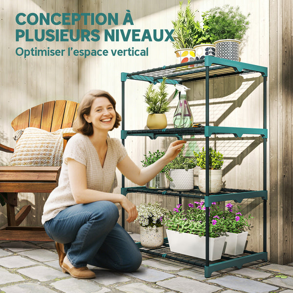 Étagère à Fleurs en Acier 4 Niveaux Intérieur et Extérieur, Support de Plantes, Étagère à Plantes pour Jardin, Balcon, Salon, 67 x 49 x 105 cm, Vert