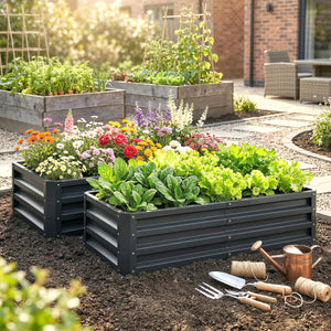 Lot de 2 carrés potagers de jardin 120 x 60 x 30,5 cm acier galvanisée gris