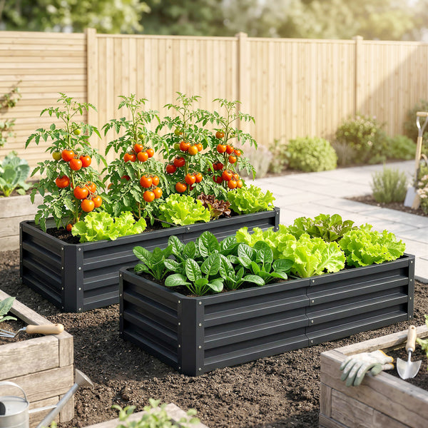 Lot de 2 carrés potagers de jardin 120 x 60 x 30,5 cm acier galvanisée gris