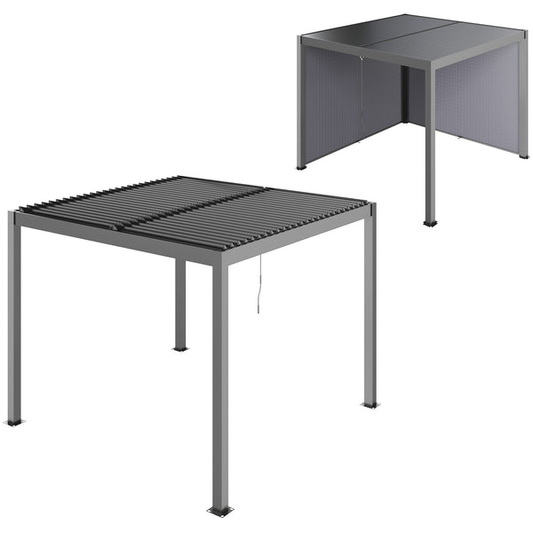 Pergola jardin extérieur en aluminium 3 x 3 m pergola bioclimatique à toit réglable avec rideaux, système de drainage caché, tonnelle de jardin anti-UV 90+ pour terrasse patio cour, gris