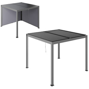 Pergola jardin extérieur en aluminium 3 x 3 m pergola bioclimatique à toit réglable avec rideaux, système de drainage caché, tonnelle de jardin anti-UV 90+ pour terrasse patio cour, gris