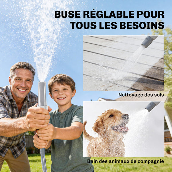 Enrouleur Tuyau Arrosage Mural 20+1,6 m Pivotant à 180°, Dévidoir de Tuyaux d'Eau, Buse 2 Modes, Rembobinage Auto et Progressif avec Verrou, Adaptateurs, pour Jardin, Lavage de Voiture, Gris