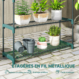 Lot de 2 Étagères à Plantes 4 Niveaux Intérieur Extérieur, Supports pour Plantes en Métal, Assemblage Facile, Support pour Fleurs et Pots, pour Jardin, Balcon, Patio, 90 x 28 x 104 cm, Vert
