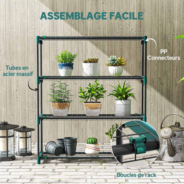 Lot de 2 Étagères à Plantes 4 Niveaux Intérieur Extérieur, Supports pour Plantes en Métal, Assemblage Facile, Support pour Fleurs et Pots, pour Jardin, Balcon, Patio, 90 x 28 x 104 cm, Vert