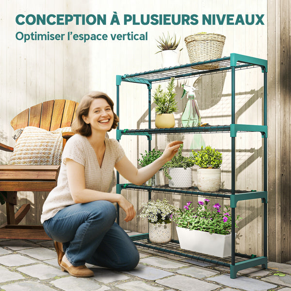 Lot de 2 Étagères à Plantes 4 Niveaux Intérieur Extérieur, Supports pour Plantes en Métal, Assemblage Facile, Support pour Fleurs et Pots, pour Jardin, Balcon, Patio, 90 x 28 x 104 cm, Vert