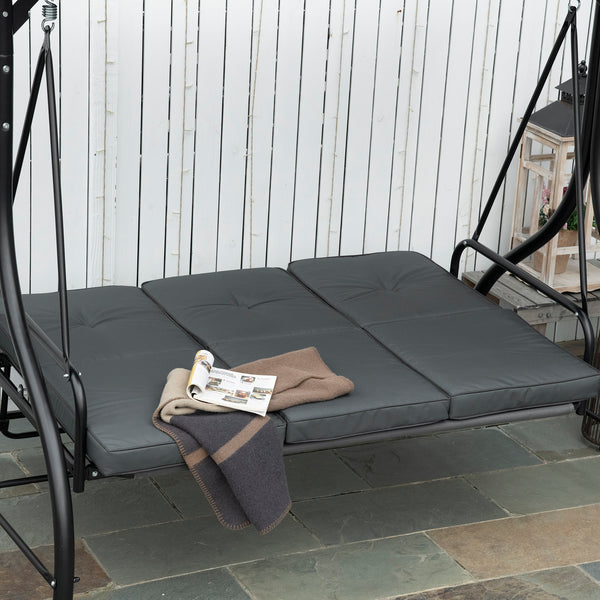 Balancelle de Jardin 3 Places Convertible Inclinaison Toit réglable Matelas Grand Confort Rembourrage 7 cm fourni Gris métal époxy Noir