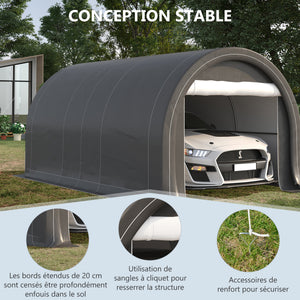 Tente garage carport dim. 5L x 3l x 2,4H m acier galvanisé robuste PE haute densité 190 g/m² imperméable anti-UV gris